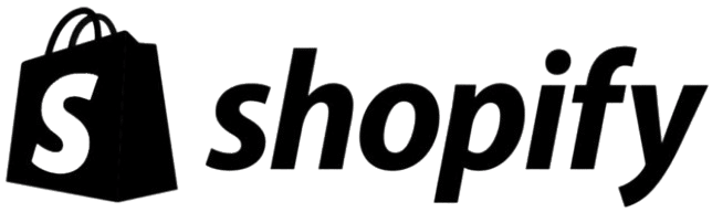 Logo de Shopify représentant un sac à provisions avec la lettre "S" et le mot "shopify" en lettres minuscules noires et grasses.