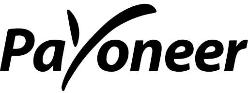 L'image montre le logo de Payoneer avec le mot "Payoneer" en lettres noires stylisées et une ligne courbe formant une partie du "y" et du "o".