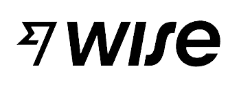 Logo "Wise" en noir avec une flèche stylisée à gauche du mot sur un fond gris clair.