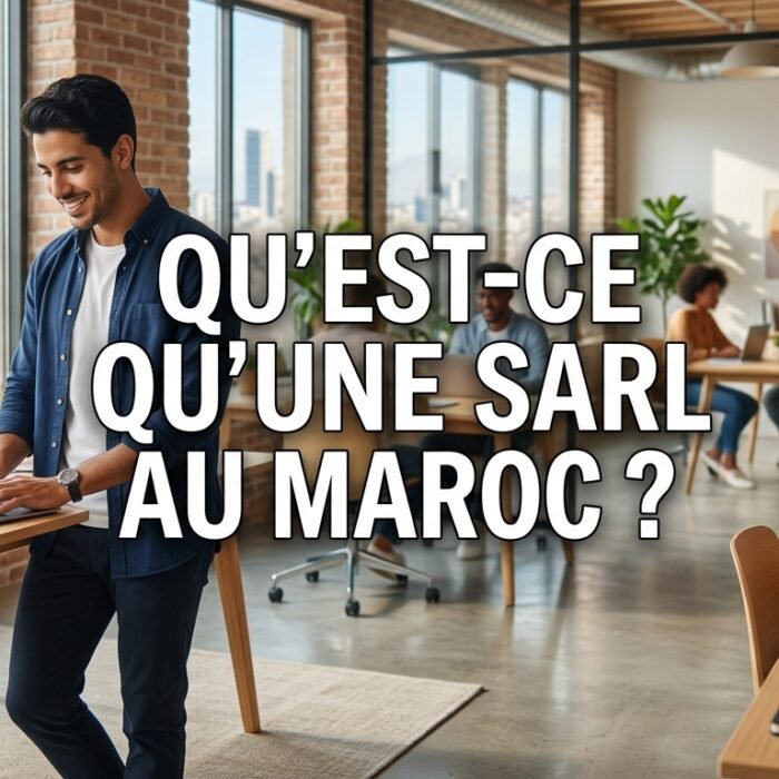 Un entrepreneur sourit devant son ordinateur dans un bureau, illustrant la question : qu'est-ce qu'une sarl au maroc ?